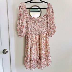 Super Natural by Secret Mission Mini Floral Bohemian Puff Sleeve Dress